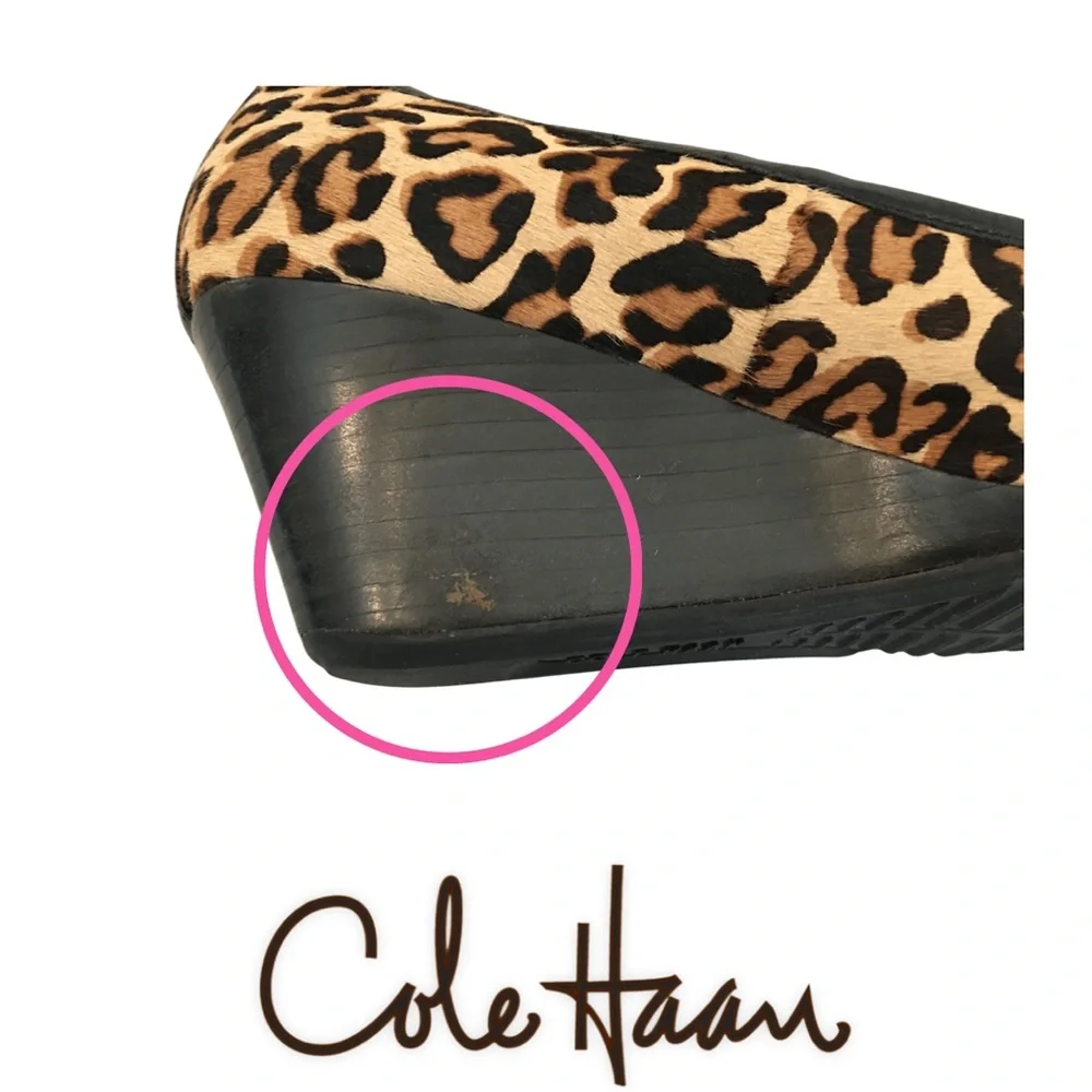 Cole Haan Leopard Print Wedge Ballet Flats with Gold Accent